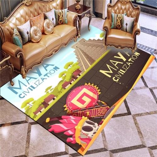 Culture and History Mayan Civilization Printing Decorative Carpet Plush Water Absorbing and Antiskid Household Interior Mat