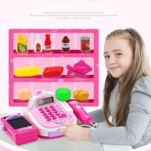 Kids Supermarket Cash Register Electronic Toys with Foods Basket Money Children Learning Education Pretend Play