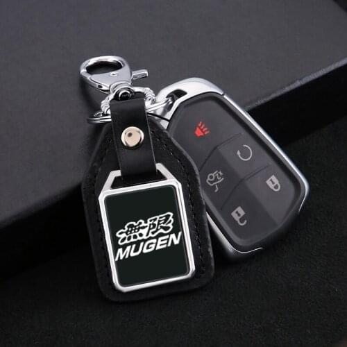For Honda Mugen Power Civic Accord CRV Hrv Fit Jazz car Styling metal leather keychain keyring mirror custom engraved logo
