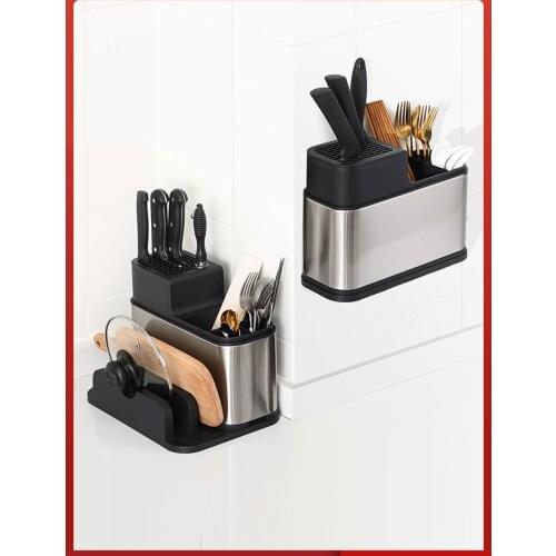 Home Stainless Steel Knife Holder Kitchen Shelf Pot Cover Cutting Board Chopsticks Integrated Multifunctional Storage Shelf