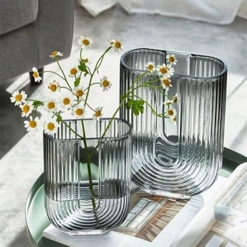 European modern wide mouth simple glass vase creative U-shaped geometric living room flower arrangement plant holder wedding