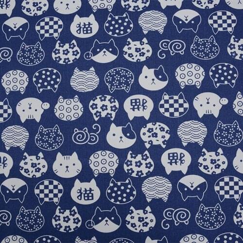 Japanese Style Cat Kitty Print Handmade Patchwork Cotton Canvas Fabric Sewing Bag Pillow Diy Tablecloth Curtain Sofa 91cm*145cm