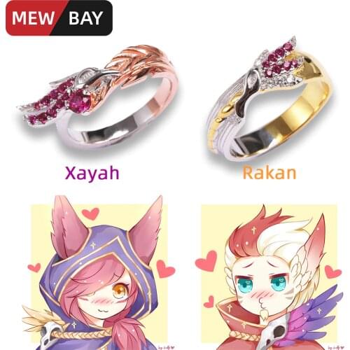 S925 Sterling Silver Couple Rings LOL Xayah and Rakan Ring League of Game Peripherals Legends Lovers Men Women Girlfriend Gifts