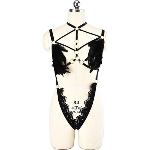 Red/Black Full Body Harness Set for Women Underwear Strap Adjust Lingerie Goth Harajuku Sexy Hollow Out Cage Bra Club Dance Rave