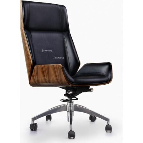 Wooden High Back Pulley Office Chairs Home Leisure Leather Computer Chair Bedroom Furniture Nordic Luxury Gaming Swivel Chair