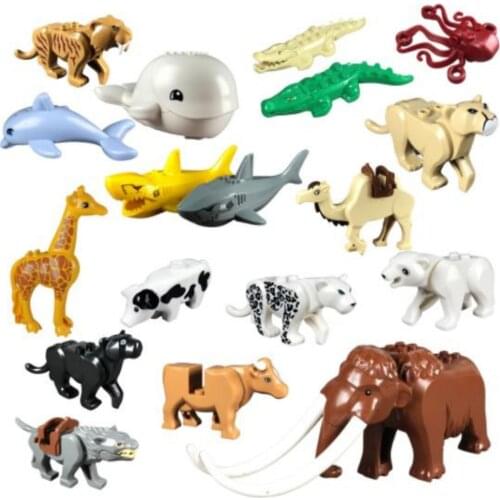 MOC Bricks Animals Zoo Tiger Leopard Elephant Wolf Shark Polar Bear Whale Building Blocks Kids Toys Farm Figures Assemble