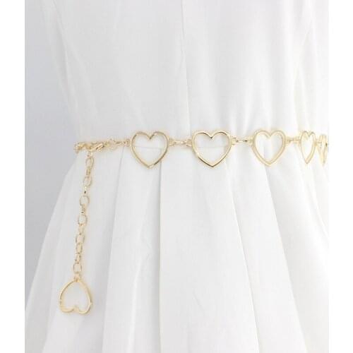 Gold Silver Heart Metal Waist Chain Women Chain Belt Adjustable Thin Waistband Hip Hop Style Girls Belts Pants Dress Accessories
