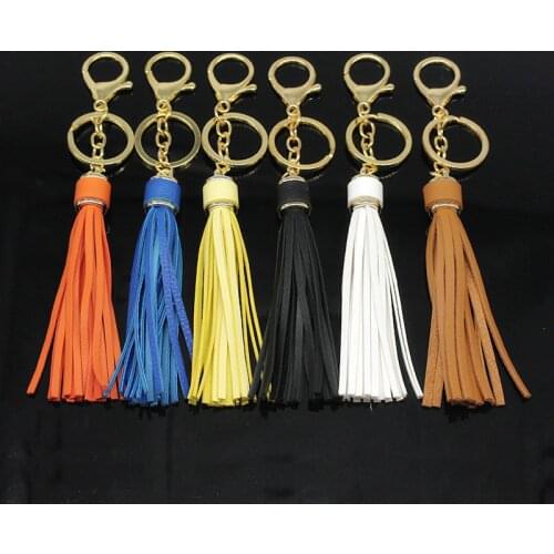 Fashion PU Leather Tassel Monogram Enamel Disc Blank Only Key Chains for Women Bag Keychain Unique Handbags Accessories