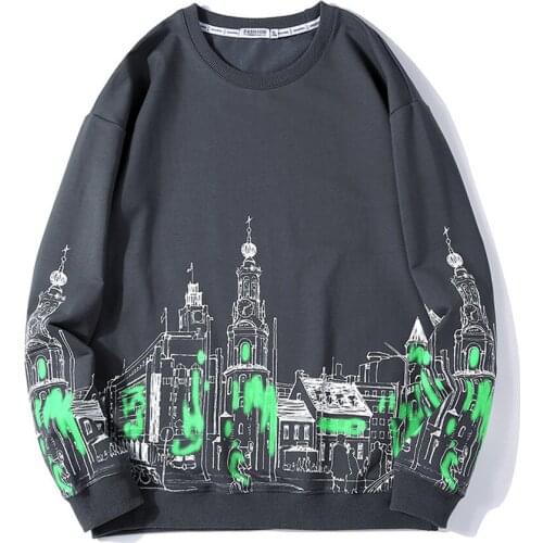 Anyvearon Autumn&Spring Fashion Men Sweatshirts O-neck Collar City Building Print Men sweatshirt Trend Design Young Man Clothing