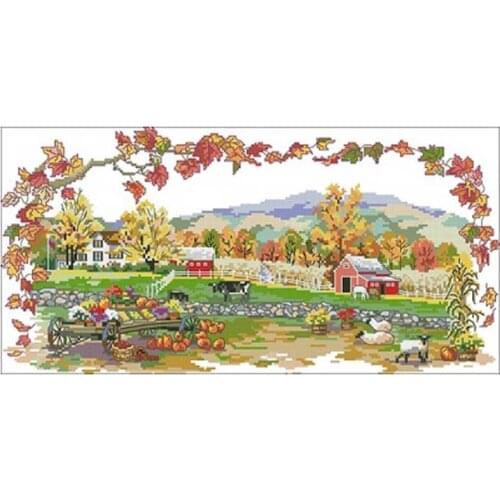 Autumn farm scenery patterns counted 11CT 14CT 18CT Cross Stitch Set DIY Cross-stitch Kits Embroidery Needlework Home Decor