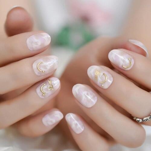 Pre-design Nail Round False Nails Alloy parts Salon Full Cover Press on Daily Wear Fake Finger Nail Art Tips L5027