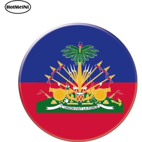 HotMeiNi 13cm x 13cm Auto Moto Bike Suitcase Laptop Flag Round Haiti Decal Reflective Car Sticker Waterproof 3D Car Styling