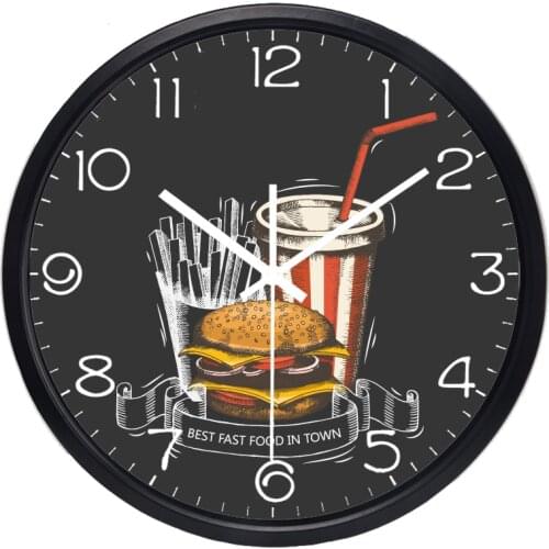 Fast Food Shop Wall Clock Hamburger hot dog French fries cola Lovely Non - Ticking Clock