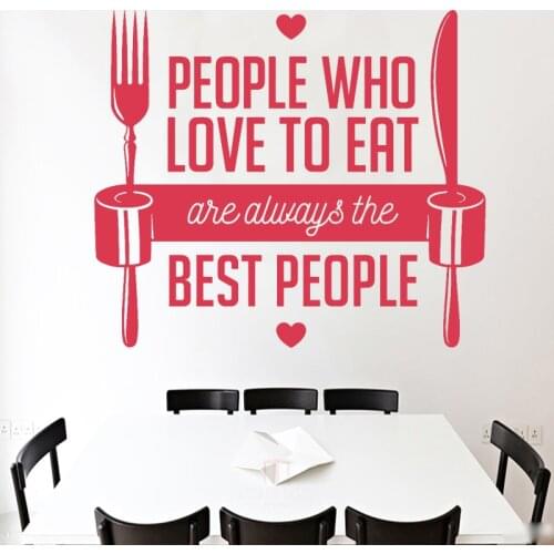 Restaurant Wall Sticker Fork Table Knife Decal Quotes Who Love Eat Stickers Dinning Room Wall Decoration Best People