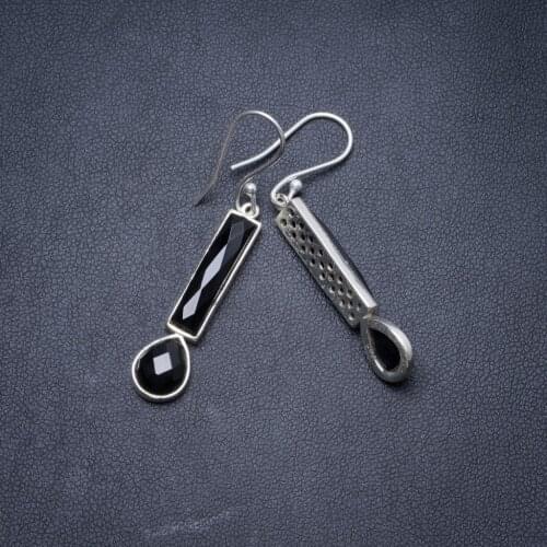 Natural Black Onyx Handmade Unique 925 Sterling Silver Earrings 2" Y3367
