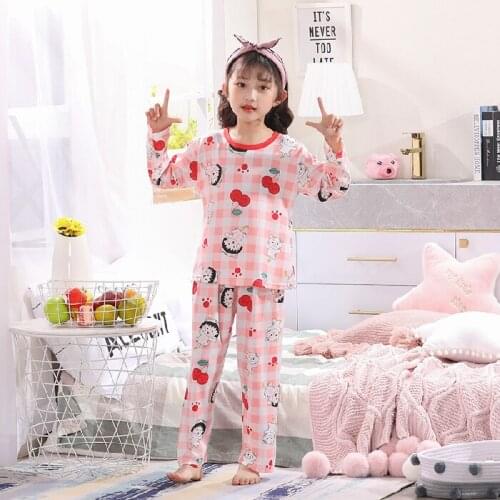 Hot 3-14 Years New style cotton Pajamas Sets Girls Casual Silk Sleepwear Children Pajamas Long Sleeve Tops Pants Nightwear Sets