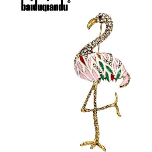Baiduqiandu Brand New Arrival Enameled Colorful Flamingo Brooch Pins Fashion Costume Jewelry For Women Coat Clothes Accessories