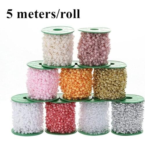 5 Meters 3-8mm Fishing Line Artificial Pearls Flower Beads Chain Garland Flower for Wedding Bridal Bouquet Flower DIY Decoration