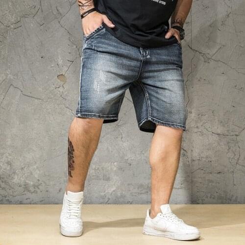 Summer Mens Hole Ripped Denim Shorts Plus Size 46 Casual Cowboy Jeans Hip Hop Loose Thin Cargo Shorts Streetwear Knee Length