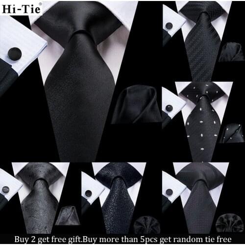 Black Solid Striped Silk Wedding Tie For Men Hanky Cufflink Gift Mens Necktie Gravata Set Fashion Designer Business Dropshipping