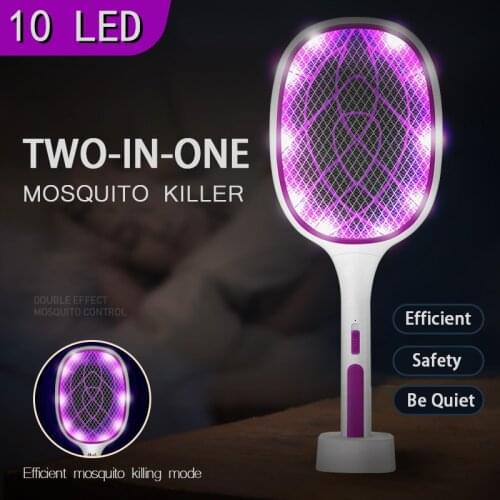 Two-in-One 10 LED Trap Mosquito Killer Lamp 3000V Electric Bug Zapper USB Rechargeable Summer Fly Swatter Trap Flies Insect