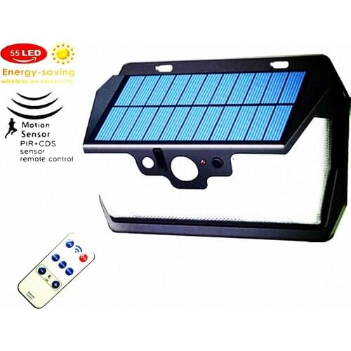 55 LED 900lm Solar Light remote control radar smart solar led outdoor lamp wide angle for garden street fence decor wall