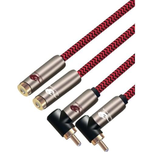 Angled RCA Audio Cable Audiophile 2*RCA Male to 2*RCA Female for DVD Amplifier Subwoofer Speaker Cable Hifi OFC 1M 2M 3M 5M 8M