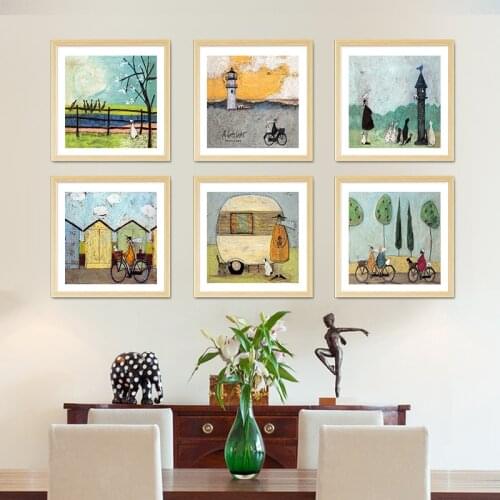 Vintage Nordic Abstract Landscape Love Dogs Pet Canvas Wall Art Paintings Posters and Prints Pictures Living Room Home Decor