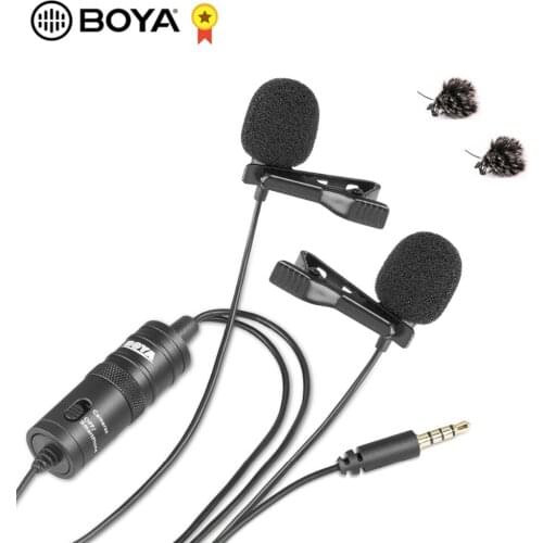 BOYA BY-M1DM Dual Head Lavalier Omnidirectional Condenser Microphone Audio Record for iPhone Andriod DSLR Canon Nikon Camcorder