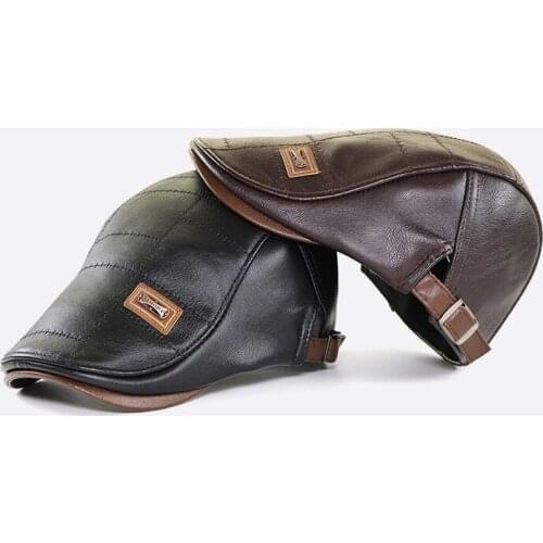 High Quality PU Leather Cap 2020 New Middle-aged Hat Men Plus Velvet Beret