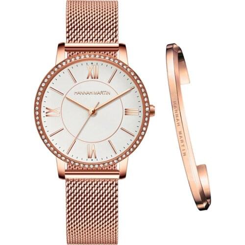 Japan Quartz Movement High Quality Ultra-thin hannah Martin Women Stainless Steel Mesh Waterproof Ladies Watch Dropshipping