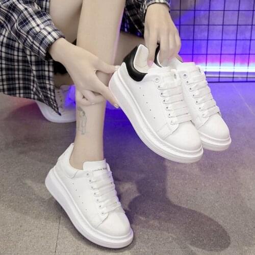2020 Trend Chunky Sneakers Platform 5cm Thick Sole White Shoes For Woman Leather Sport Shoes Fashion Comfortable Womens Sneaker
