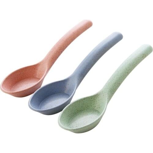 1pc Soup Spoon Creative Household Spoon Tableware Plastic Wheat Straw Healthful Green No Paint No Wax