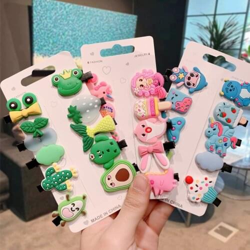 10PCS/Set Girls Cartoon Hairpins Children Hair Clip Sweet Barrettes Harmless Soft Rubber Hair Ornament Girls Accessories