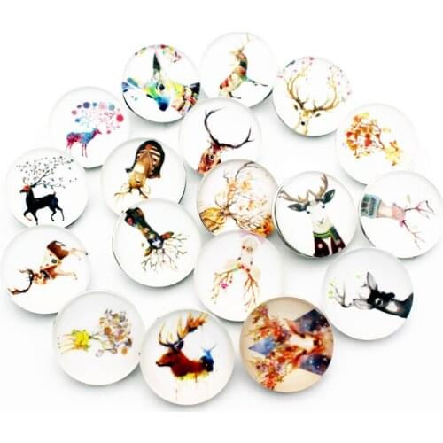 10pcs/lot pretty Elk Glass Snap Buttons Charms 18mm Print zoology Buttons Fit DIY Snap Bracelets&Bangle Woman Jewelry
