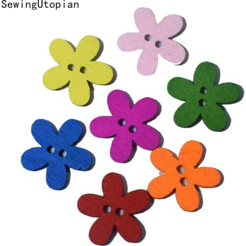 100PCS 15MM Mixed Flower Wood Sewing Buttons for Kids Clothes Scrapbooking Decorative Botones Handicraft DIY Accessories