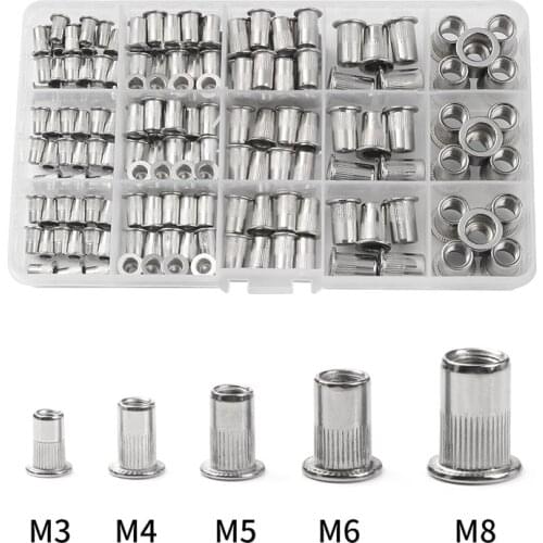 150 PCS M3 M4 M5 M6 M8 Stainless Steel Flat Head Rivet Nuts Set Insert Reveting Multi Size Rivet Nuts