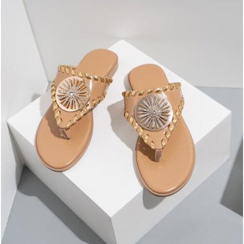 2021 Women Crystal Metal Slippers Woman Summer Beach Flats Female Casual Shoes Ladies Big Size Flip Flop Platform Solid Footwear
