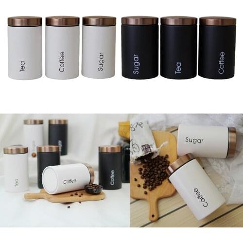3pcs Galvanized iron Kitchen Food Canister Collection, White/Black