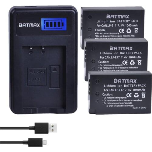 3X1040mAh LP-E17 LPE17 LP E17 Camera Battery+LCD USB Charger for Canon EOS T6i 750D T6s 760D 800D M3 M5 8000D Kissx8i Cameras