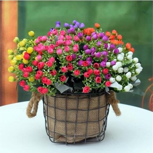 6 Forks 36 Heads Mini Rose Bud Artificial Flowers Bride Bouquet Milan Wedding Decoration Fake Flowers Home Garden Patio Decor