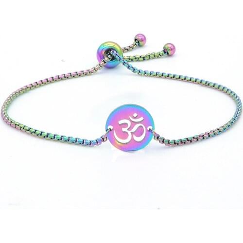 Stainless Steel Yoga AUM Symbol Charm Bracelets for Women Men Indian Energy Mantra Logo OM Lucky Jewelry