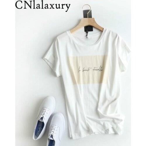 CNlalaxury New Office Lady Print Letter Cotton Summer T Shirt Women Harajuku Tshirt Street Wear Tops Camisetas Verano Mujer 2021