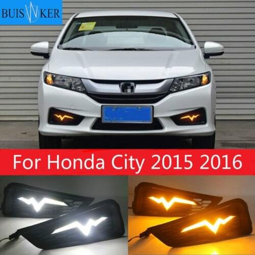 For Honda City 2015 2016 fog lamp cover drl with yellow turn signal light car styling LED daytime Running Lights