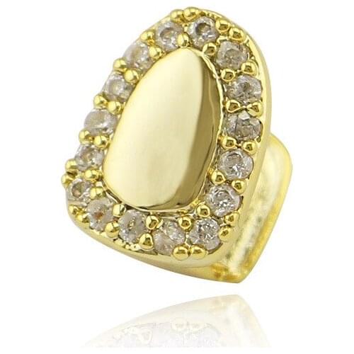 European And American hip-hop single Teeth Micro-Inlaid Zircon Electroplating 18K Gold Grills Halloween Dentures For Men And Wom