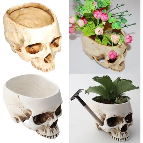 Human Skull Head Design Flower Pot Container Skull Model Planter Container Home Bar Garden Decor Creative Scare Gift Resin Craft