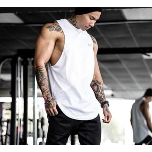 Mens Tank Tops Athletic Sleeveless A-Shirt Patchwork Curved Hem Cotton Undershirt for Workout Training Basic Top Tee