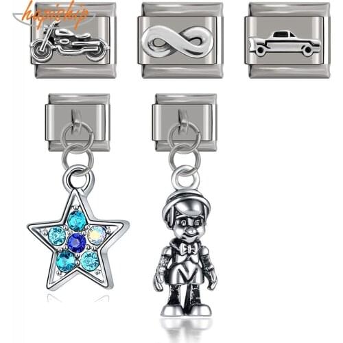 Hapiship Original Daisy Infinite Snowflake Motorcycle Star Italian Charm Fit 9mm Bracelet Bangle Stainless Steel Making DJ241