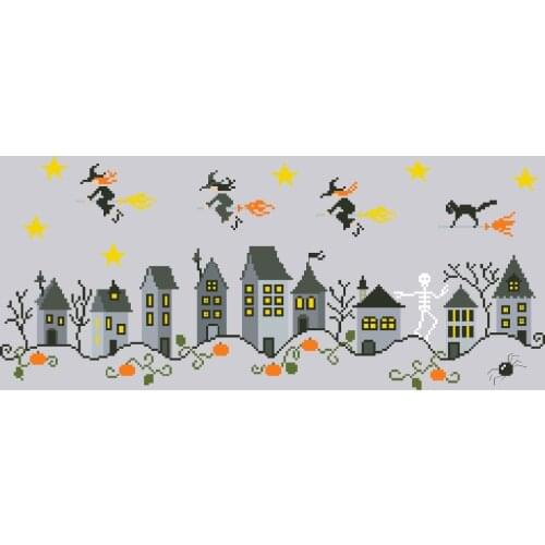 Halloween town cross stitch package cartoon word 14ct sliver cloth cotton thread embroidery DIY handmade needlework
