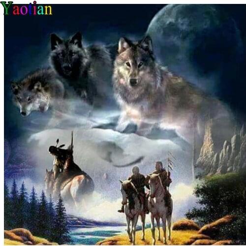 Full Drill Square/Round Diamond Painting Indian hunter and wolf Picture Mosaic Cross Stitch Kit Diamond Embroidery Accessories